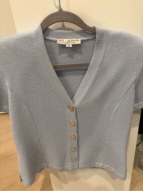 St. John  Light Blue V-Neck Knit Sweater